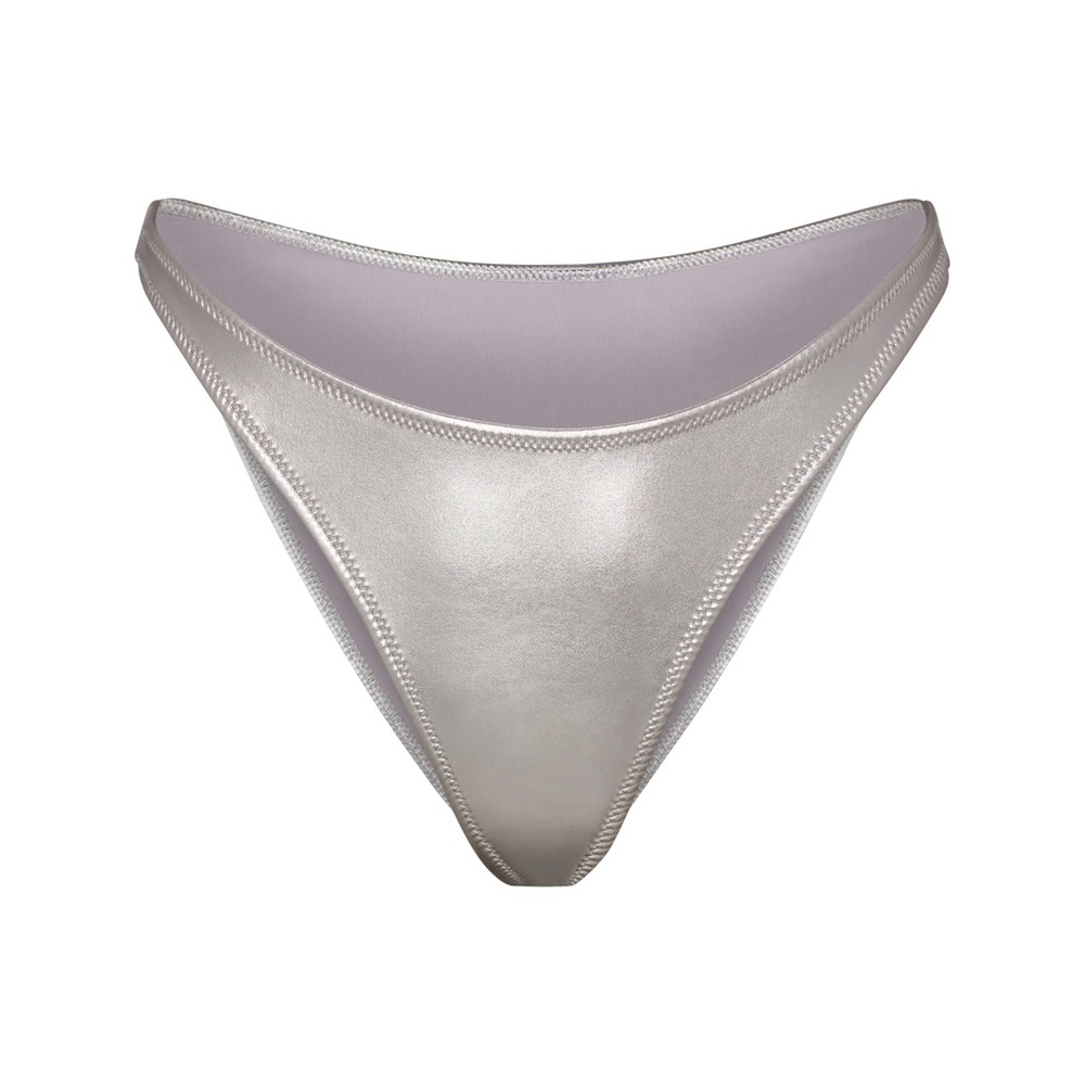 BNWT Skims Metallic Swim Dipped Mid Waist Bikini Bottom Nickel Silver 2X